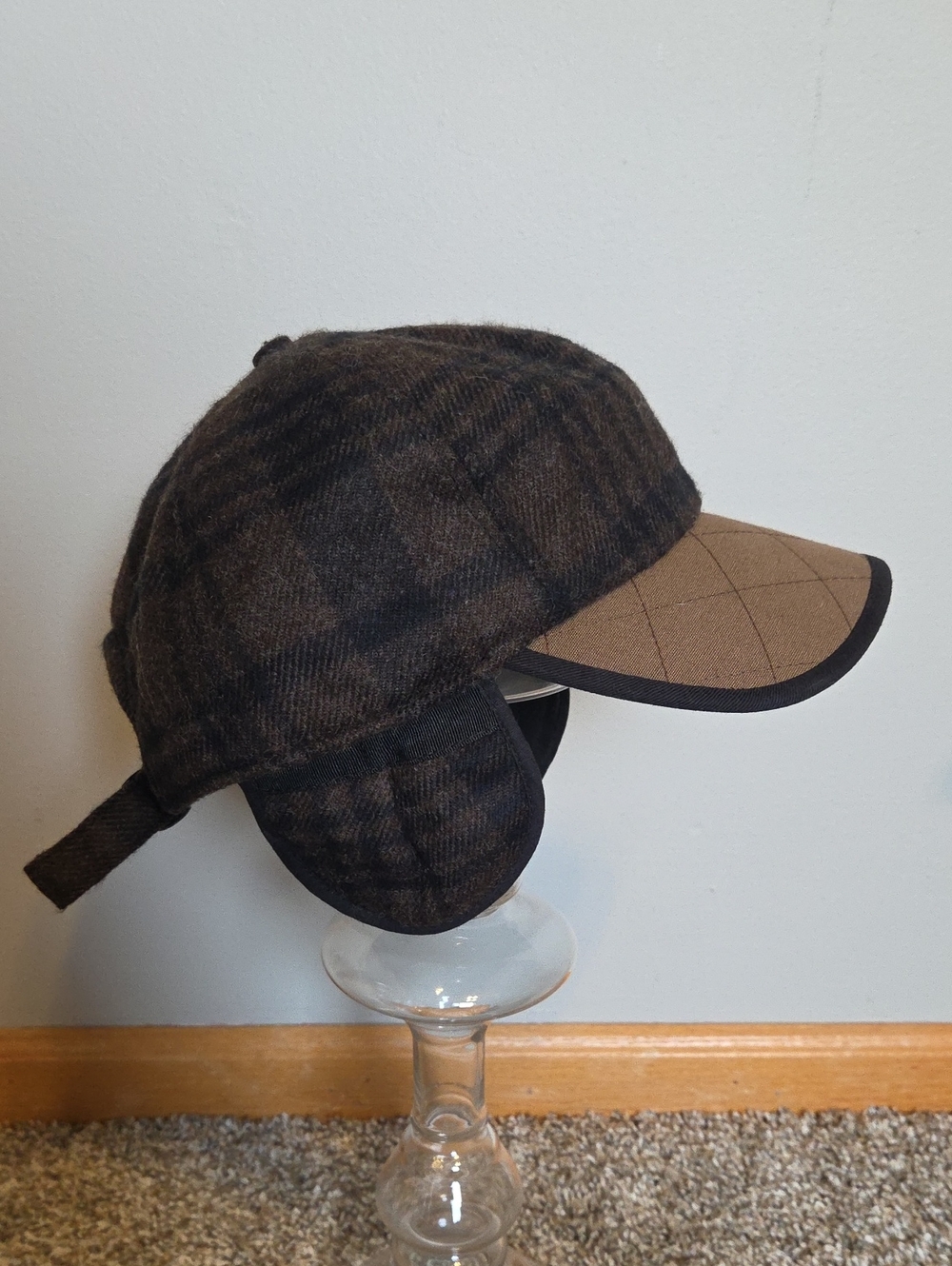 Men's Fleece Lined Brown Plaid Earflap Winter Cap
